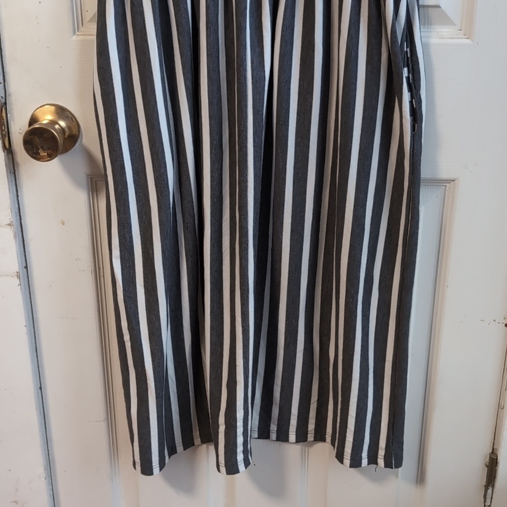 Tickled Teal Grey White Striped Shirt Dress With Pockets Size XL - Picture 5 of 6